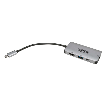 Tripp Lite USB-C dokas U444-06N-H4GUSC Vienvietis Ekranas/1xHDMI/iki 1x4K/1xUSB 3.2/RJ45/palaikymas PD 100W/Sidabrinis/Maitinimo šaltinis neįtrauktas