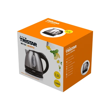 Tristar | Jug Virdulys | WK-1323 | Standard | 1500 W | 1.2 L | Nerūdijantis plienas | 360° rotational base | Sidabrinis