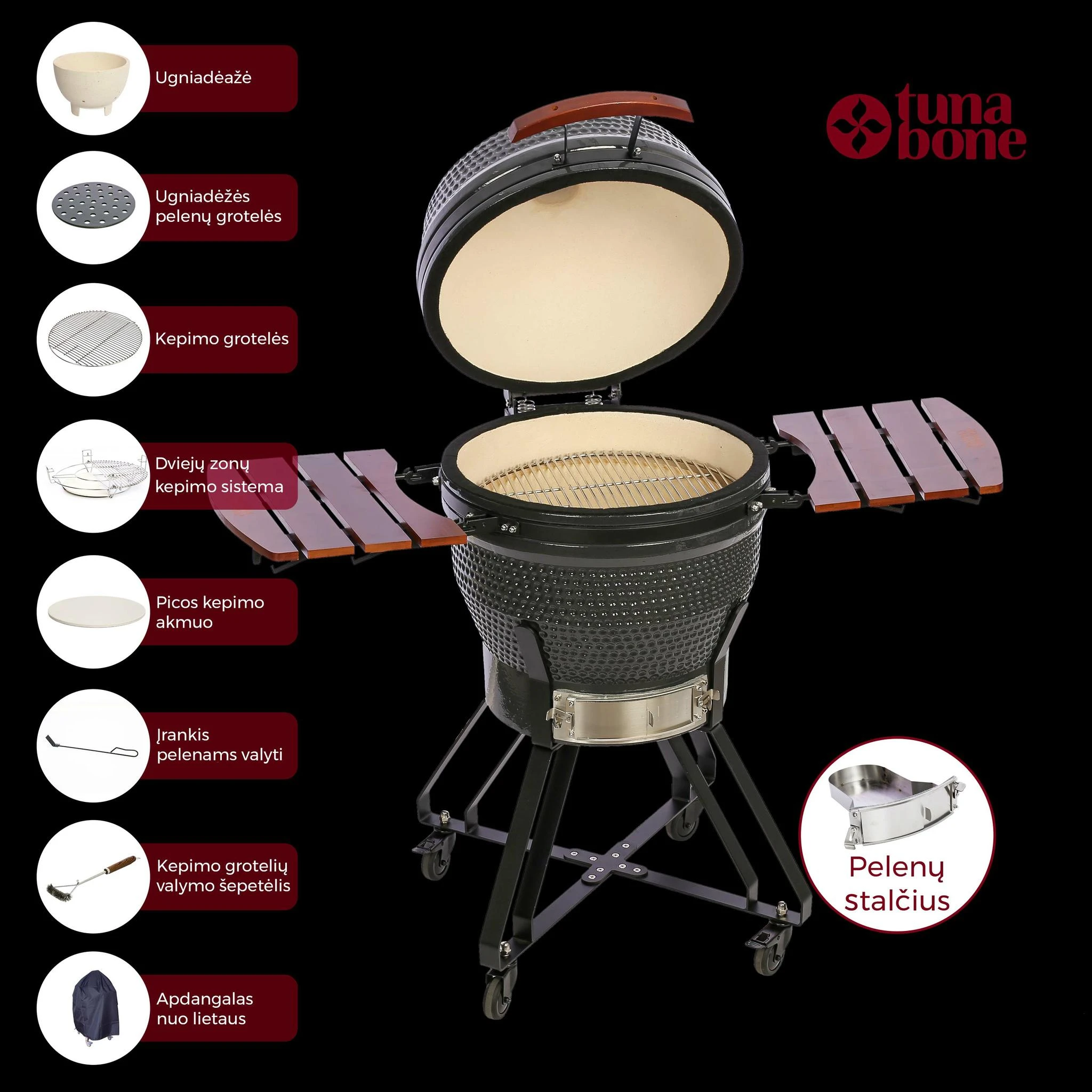 TunaBone Kamado Pro kepsninė 22", M dydis, tamsiai pilka