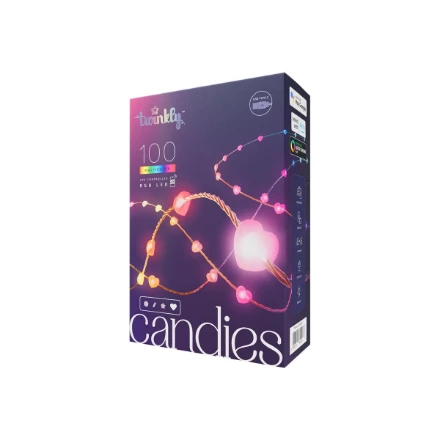 „Twinkly Candies“ 100 širdies formos RGB šviesos diodų, skaidrus laidas, USB-C