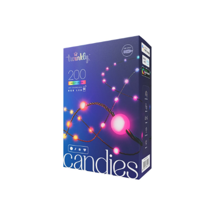 Lubinis šviestuvas „Twinkly Candies“ 100 perlų formos RGB šviesos diodų, skaidrus laidas, USB-C