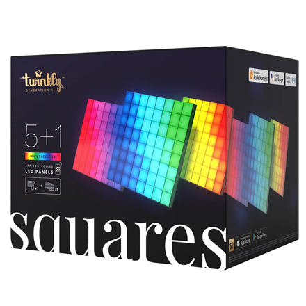 Išmaniosios LED plokštės Twinkly Squares (1 pagrindinė plokštė + 5 prailginimai) RGB, daugiaspalvės