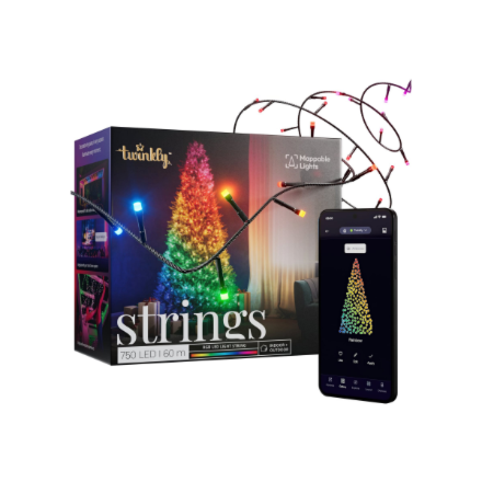 Twinkly Strings Smart LED 750 RGB, 60m, Juodas laidas|Daugiaspalvis