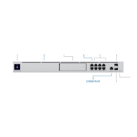 Šakotuvas Ubiquiti All-in-one Maršrutizatorius ir Security Gateway | UDM-SE | Nėra „Wi-Fi“ | 10/100/1000/2500 Mbit/s | Ethernet LAN (RJ-45) jungtys 8 | Tinklelio atramos Nr. | MU-MiMO Nr. | Nėra mobiliojo plačiajuosčio ryšio