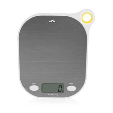 Virtuvinės svarstyklės ETA | Kitchen scales | Grami ETA377790000 | Maximum weight (capacity) 8kg | Graduation 1 g | Ekranas type LCD | Baltas/Nerūdijantis plienas