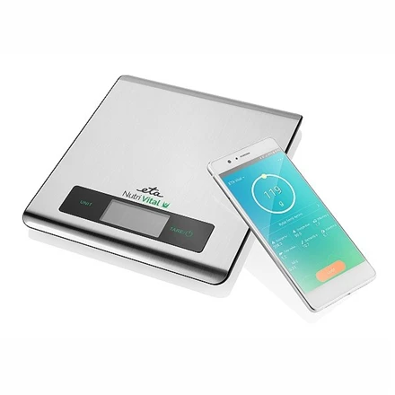 ETA | Virtuvinės svarstyklės su išmaniąja programa | Nutri Vital | Maksimalus svoris (talpa) 5kg | Graduacija 1 g | Ekrano tipo LCD | Sidabrinis