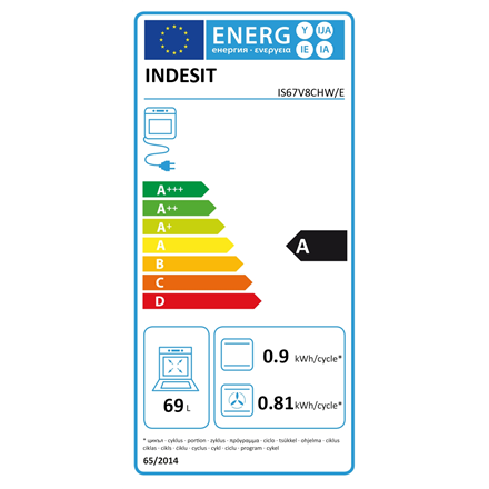 Viryklė INDESIT | Cooker | IS67V8CHW/E | Hob type Vitroceramic | Oven type Electric | Baltas | Plotis 60 cm | Grilling | Gylis 60 cm | 69 L