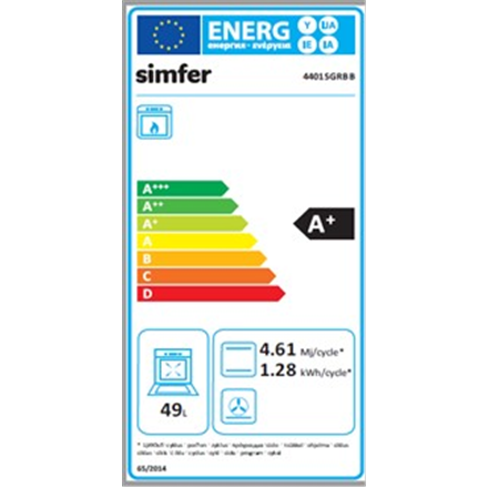 Viryklė Simfer | Cooker | 4401SGRBB | Hob type Gas | Oven type Gas | Baltas | Plotis 50 cm | Gylis 55 cm | 49 L