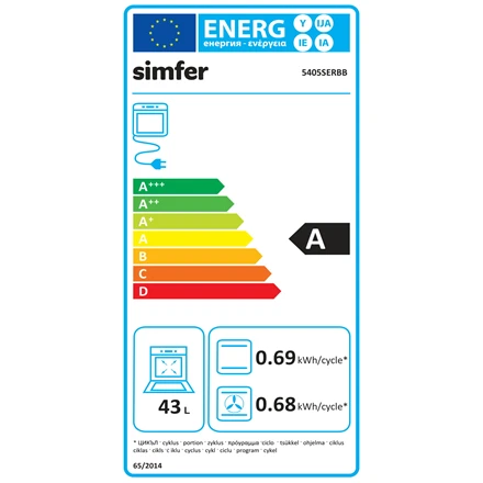 Simfer | Viryklė | 5405SERBB | Kaitlentės tipas Dujinis | Orkaitės tipas Elektrinis | Baltas | Plotis 50 cm | Elektroninis uždegimas | Gylis 60 cm | 43 L