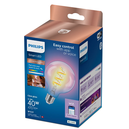 Lemputė Wiz Philips Smart WiFi Filament Clear G95 RGB | E27 | 6.3 W | Full colour