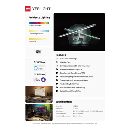 Lubinis šviestuvas Yeelight Screen Light Bar Pro | 10 W | 2700-6500 K | 25000 val. | LED lempa | 100-240 V