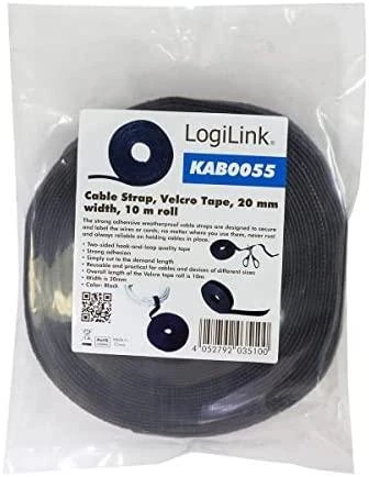 Logilink KAB0055 Cable Strap, Velcro Tape, 10m, Juodas | Logilink