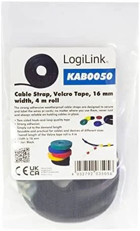 „Logilink KAB0050“ vielinis dirželis, „Velcro“ juosta 4000 x 16 mm, juodas | „Logilink“ | KAB0050 vielinis dirželis, „Velcro“ juosta