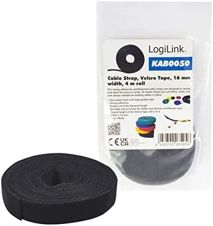 „Logilink KAB0050“ vielinis dirželis, „Velcro“ juosta 4000 x 16 mm, juodas | „Logilink“ | KAB0050 vielinis dirželis, „Velcro“ juosta
