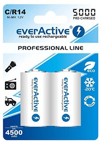 Įkraunamos baterijos everActive Ni-MH R14 C 5000 mAh Professional Line