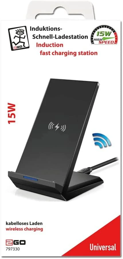 2GO 797330, Vidinis, USB, 9 V, Belaidis įkrovimas, Juoda