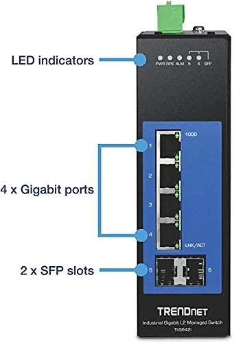 Šakotuvas TRENDNET 6 prievadų pramoninis Gigabit L2 valdomas DIN bėgio jungiklis