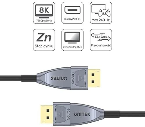UNITEK C1617GY optinis kabelis DisplayPort 1.4 AOC 8K 15m
