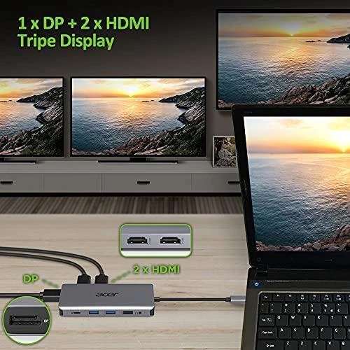 Acer 12-in-1 Type-C Dongle Vielinis USB 3.2 Gen 1 (3.1 Gen 1) Type-C Sidabras