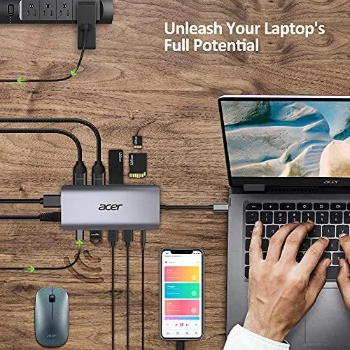 Acer 12-in-1 Type-C Dongle Vielinis USB 3.2 Gen 1 (3.1 Gen 1) Type-C Sidabras