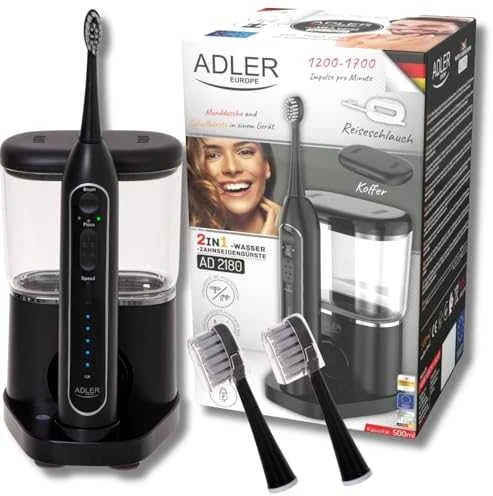 Dantų šepetėlis Adler | 2-in-1 Vanduo Flossing Sonic | AD 2180b | Įkraunamas | Suaugusiems | Šepetėlių skaičius galvutės įeina 2 | Number of teeth brushing modes 1 | Juodas
