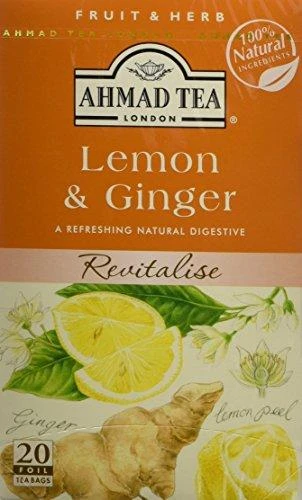 Vaisinė ir žolelių arbata AHMAD ALU LEMON & GINGER, 20 vokelių po 2g