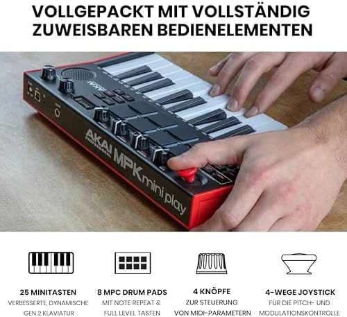 AKAI MPK Mini Play MK3 klaviatūra, juoda/raudona