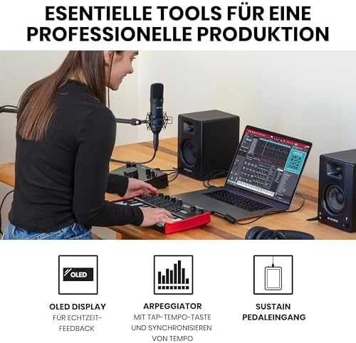 AKAI MPK Mini Play MK3 klaviatūra, juoda/raudona