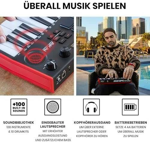 AKAI MPK Mini Play MK3 klaviatūra, juoda/raudona