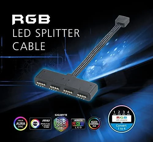 Akasa RGB LED Splitter kabelis, nuo 1 iki 4 vnt., 10cm, juodas AK-081