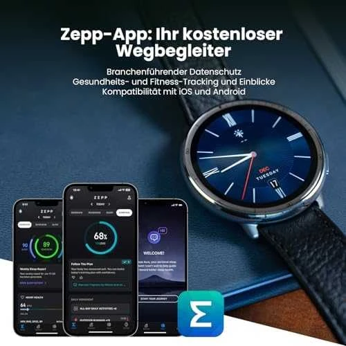 Išmanusis laikrodis - Amazfit Active 2, Sidabrinės spalvos korpusas su juodos spalvos odiniu diželiu