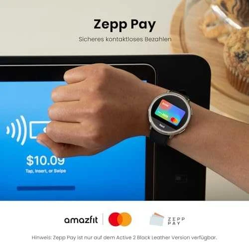 Išmanusis laikrodis - Amazfit Active 2, Sidabrinės spalvos korpusas su juodos spalvos odiniu diželiu