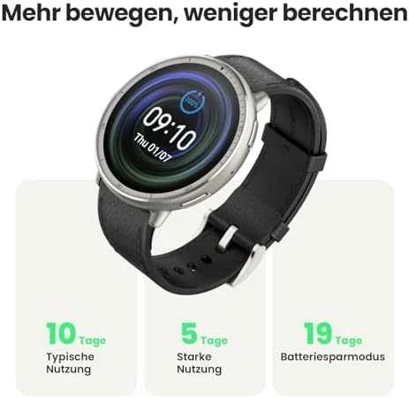 Išmanusis laikrodis - Amazfit Active 2, Sidabrinės spalvos korpusas su juodos spalvos odiniu diželiu
