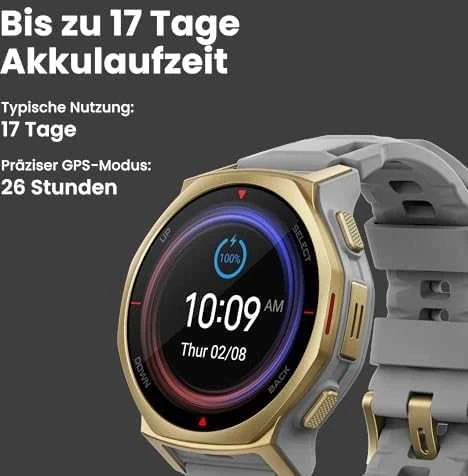 Išmanusis laikrodis „Amazfit T-Rex 3 Pro NFC“, 44 mm su silikoniniu dirželiu, aukso/pilkos spalvos