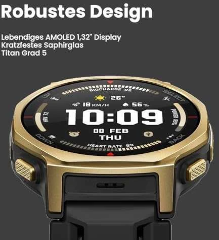 Išmanusis laikrodis „Amazfit T-Rex 3 Pro NFC“, 44 mm su silikoniniu dirželiu, aukso/pilkos spalvos