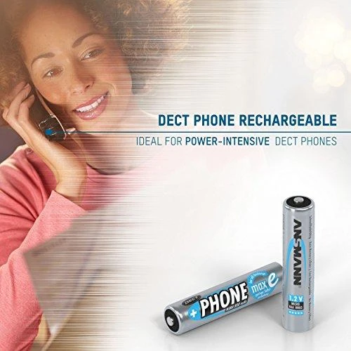 1x2 Ansmann maxE NiMH rech.bat. Mikro AAA 800 mAh DECT TELEFONAS