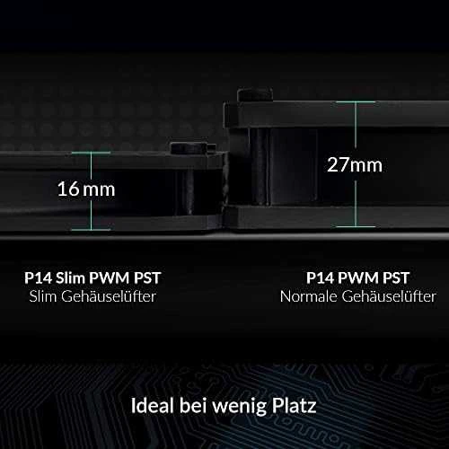 ARCTIC P14 SLIM PWM PST korpuso ventiliatorius, 4-pin, 140mm, siauras, juodas