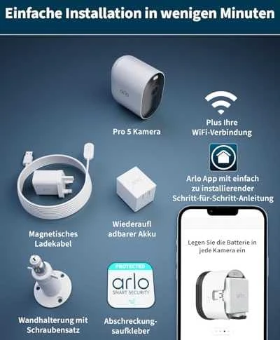Kamera IP Arlo Arlo Pro 5 Spotlight, stebėjimo kamera (balta/juoda, 2 vnt. pakuotėje, WiFi, prožektorius, 2K raiška)