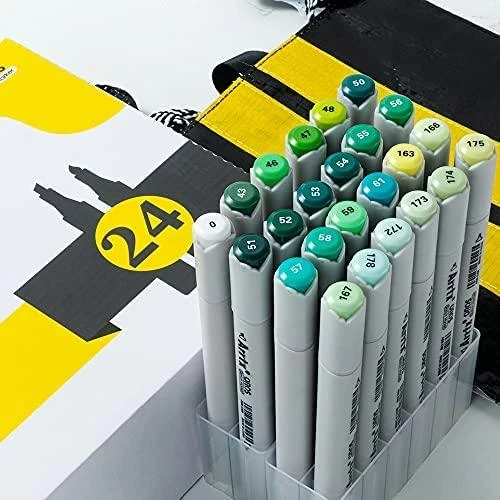 Dvipusiai markeriai - flomasteriai ARRTX Oros, 24 spalvų, žalio atspalvio