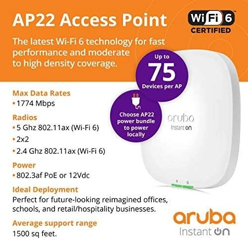 Maršrutizatorius Hewlett Packard (HP) HPE Aruba Instant On AP22 Access Point RW 2x2 Wi-Fi 6 Indoor