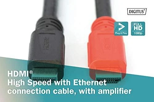 Assmann Electronic ASSMANN HDMI didelės spartos A tipo jungties kabelis su stiprintuvu. M/M 20.0mw/Ethernet Ultra HD 24p CE auksinis bl