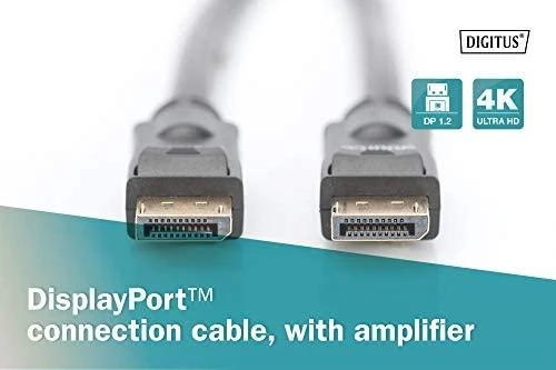 Assmann Electronic Assmann Cable DisplayPort 4K 60Hz UHD Type DP/DP M/M su stiprintuvo blokavimu, juodas 20m