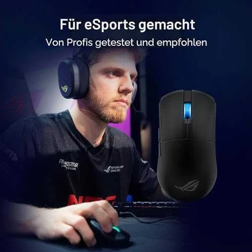 ASUS ROG Harpe Ace Mini belaidė žaidimų pelė, optinis jutiklis, 42,000 DPI, 5 mygtukai, juoda, abiejų rankų, USB Type-C ir Bluetooth ryšys
