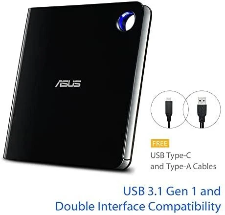 Asus | Sąsaja USB 3.1 Gen 1 | CD skaitymo greitis 24 x | CD įrašymo greitis 24 x | Juodas | Itin plonas nešiojamasis USB 3.1 Gen 1 Blu-ray įrašymo įrenginys su M-DISC palaikymu, kad būtų galima kurti atsargines duomenų kopijas visą gyvenimą, suderinamas su C ir A tipo USB, skirtu tiek Windows, tiek Mac OS.
