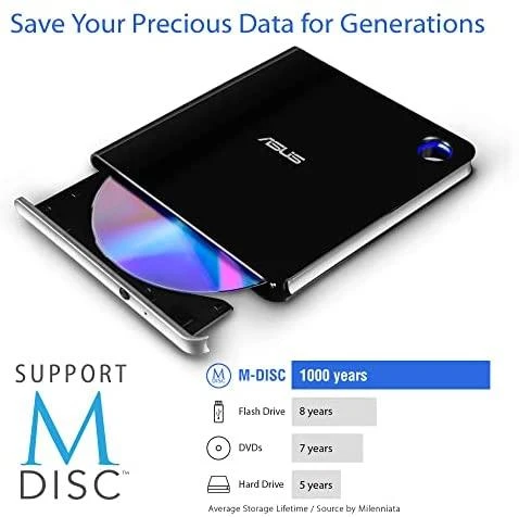 Asus | Sąsaja USB 3.1 Gen 1 | CD skaitymo greitis 24 x | CD įrašymo greitis 24 x | Juodas | Itin plonas nešiojamasis USB 3.1 Gen 1 Blu-ray įrašymo įrenginys su M-DISC palaikymu, kad būtų galima kurti atsargines duomenų kopijas visą gyvenimą, suderinamas su C ir A tipo USB, skirtu tiek Windows, tiek Mac OS.