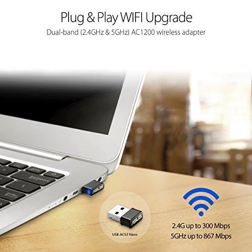 Asus | USB-AC53 NANO AC1200 dviejų dažnių USB MU-MIMO „Wi-Fi“ adapteris | 2,4 GHz / 5 GHz | 36 min.