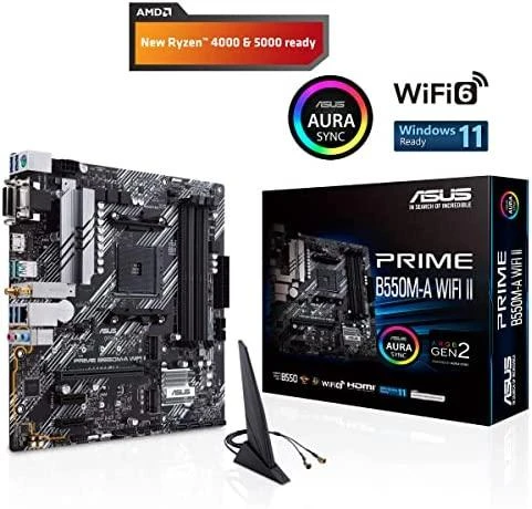 Pagrindinė plokštė Asus | PRIME B550M-A WIFI II | Procesorių šeima AMD | Procesoriaus lizdas AM4 | DDR4 DIMM | Atminties lizdai 4 | Palaikomos standžiojo disko sąsajos SATA, M.2 | SATA jungčių skaičius 4 | Lustų rinkinys AMD B550 | microATX
