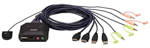 Aten | 2 prievadų USB 4K HDMI kabelis KVM jungiklis su nuotolinio prievado parinkikliu | CS22H-AT
