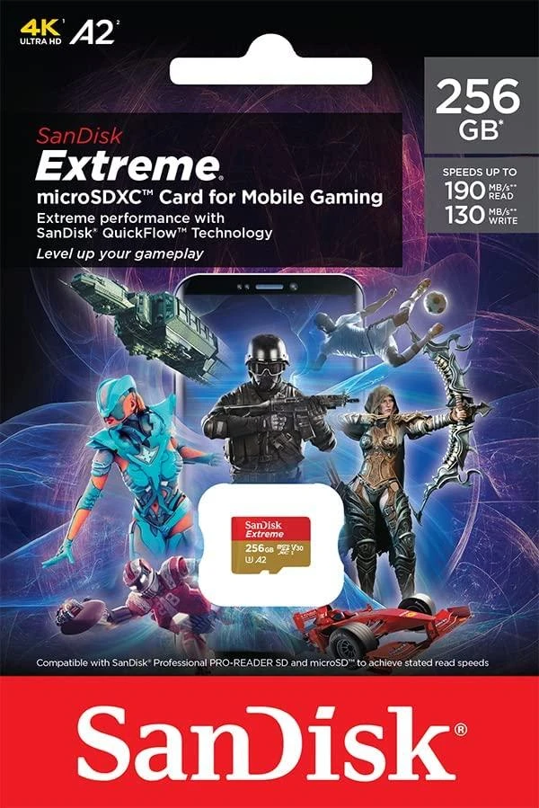SanDisk Extreme 256GB Micro SDXC kortelė pakuotėje