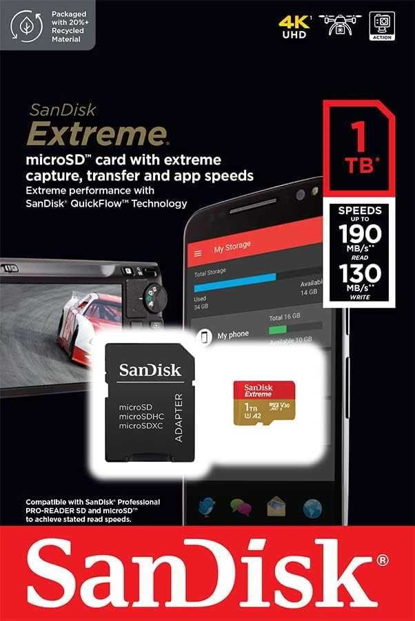 SANDISK EXTREME Micro SDXC atminties kortelė 1 TB 190/130 MB/s UHS-I U3 (SDSQXAV-1T00-GN6MA)